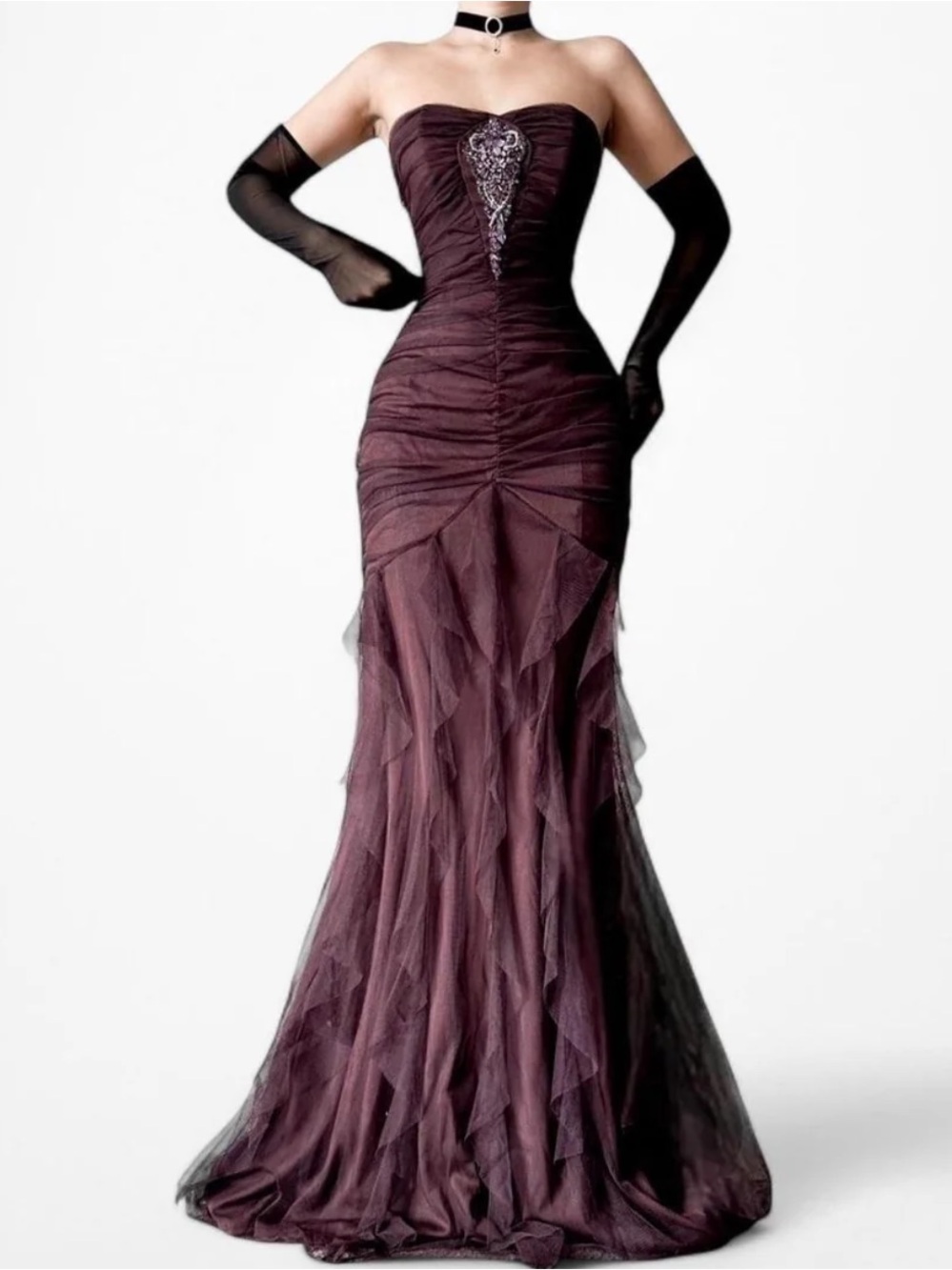 Rare Y2K Jessica McClintock Brown Strapless Beaded Fairy Prom Dress Size 8